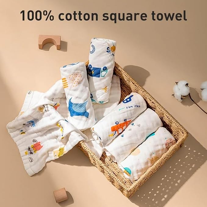 Baby Muslin Wash Cloth | 6 Layer Soft Cotton Face & Body Towel for Newborns