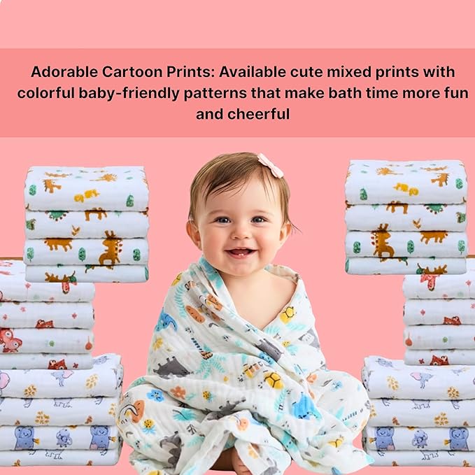 6 Layer Muslin Baby Towel | Ultra Soft & Absorbent Cotton Bath Towel for Newborns