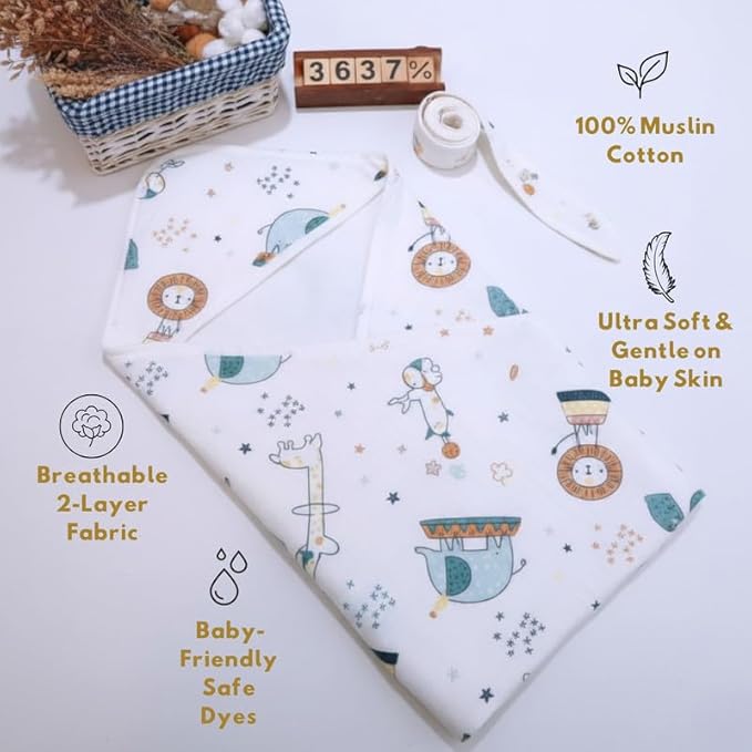 OBABY Muslin Hooded Baby Blanket | Soft & Breathable Cotton Blanket for Newborns